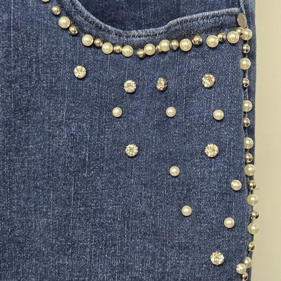 Women’s Straight Leg Dark Blue Jeans with Stud Embellishment - Picture 5 of 15